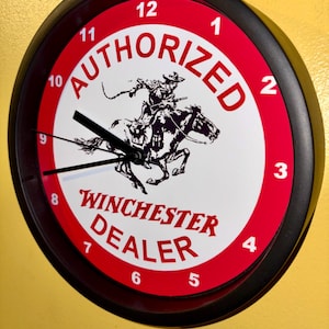 Winchester AuthDealer Rifle Firearms Gun Store Man Cave Bar Advertising Wall Clock Sign