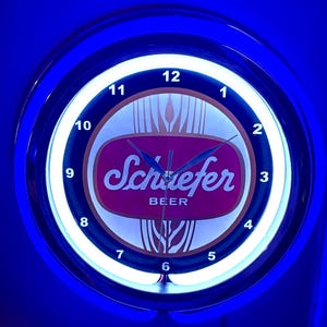 Schaefer Beer Bar Man Cave Blue Neon Style LED Retro Wall Clock Advertising Sign