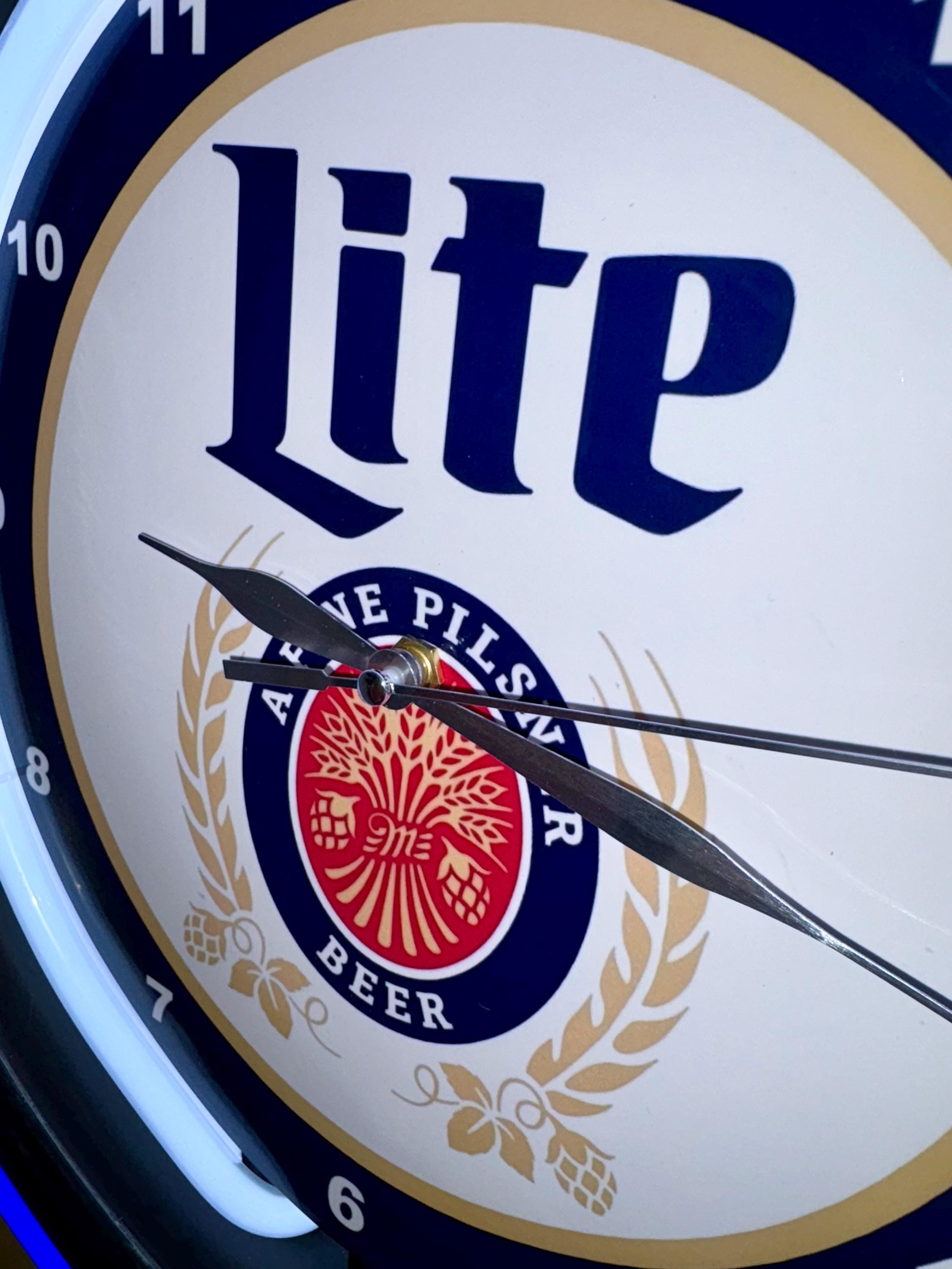 Miller Lite Beer Bar Man Cave Blue Neon Style LED Retro Wall Clock