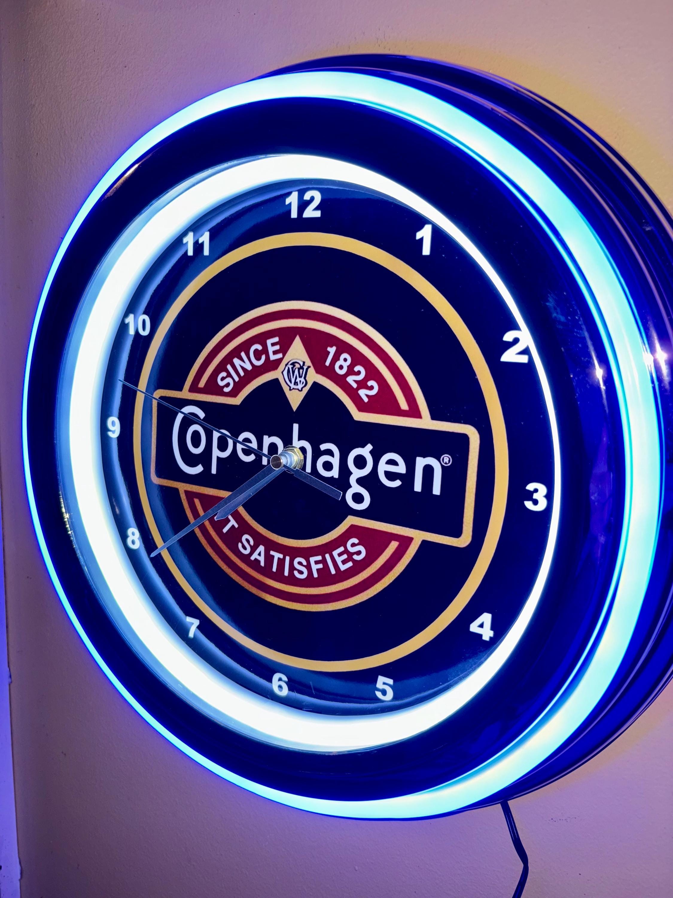 Copenhagen Chewing Tobacco Snuff Chaw Store Bar Man Cave Blue Neon Style  LED Retro Wall Clock Advertising Sign