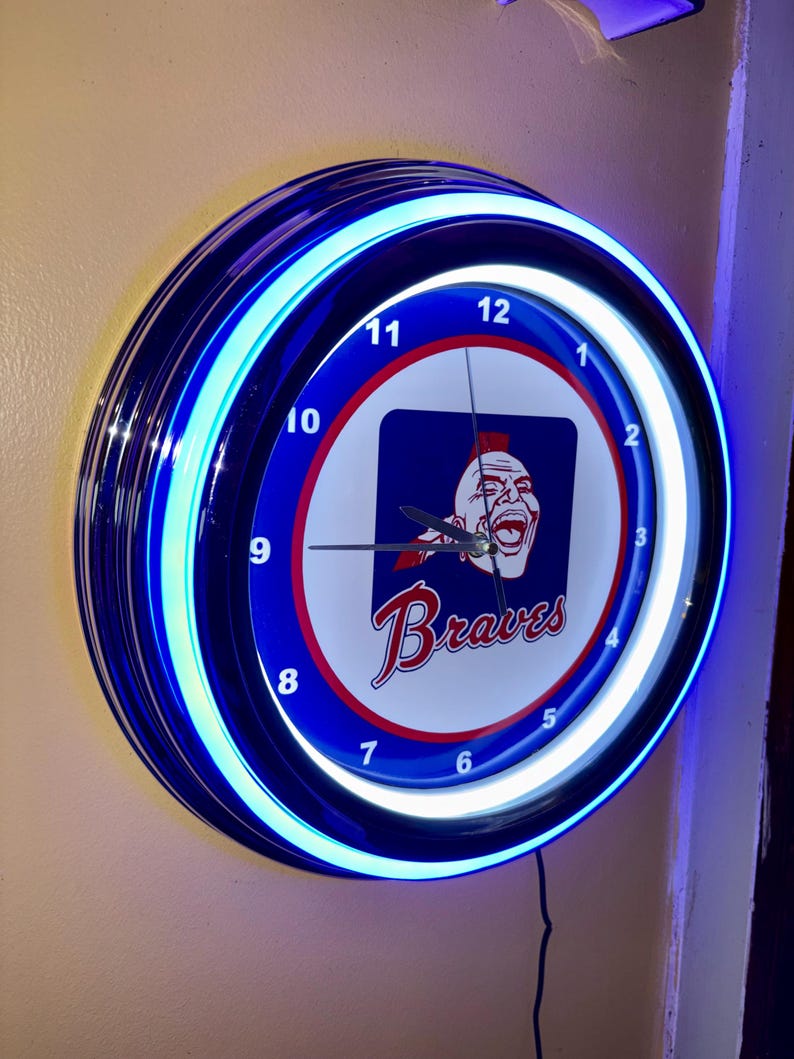Atlanta Braves Throwback Baseball Bar Man Cave Blue Neon Style LED ...