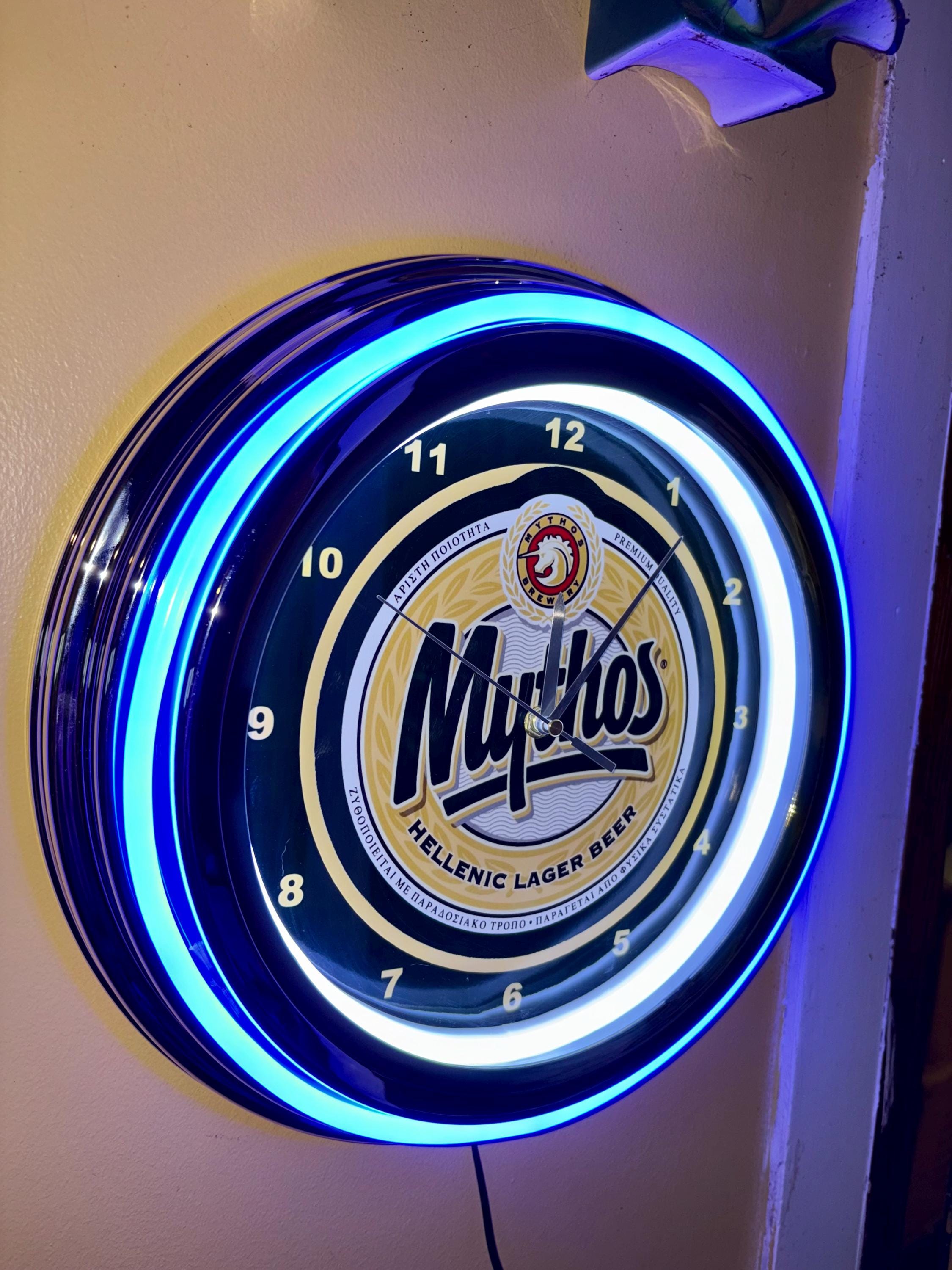 Mythos Sign Mythos Greek Beer Logo Bar Man Cave Blue Neon Style LED Retro Wall ...