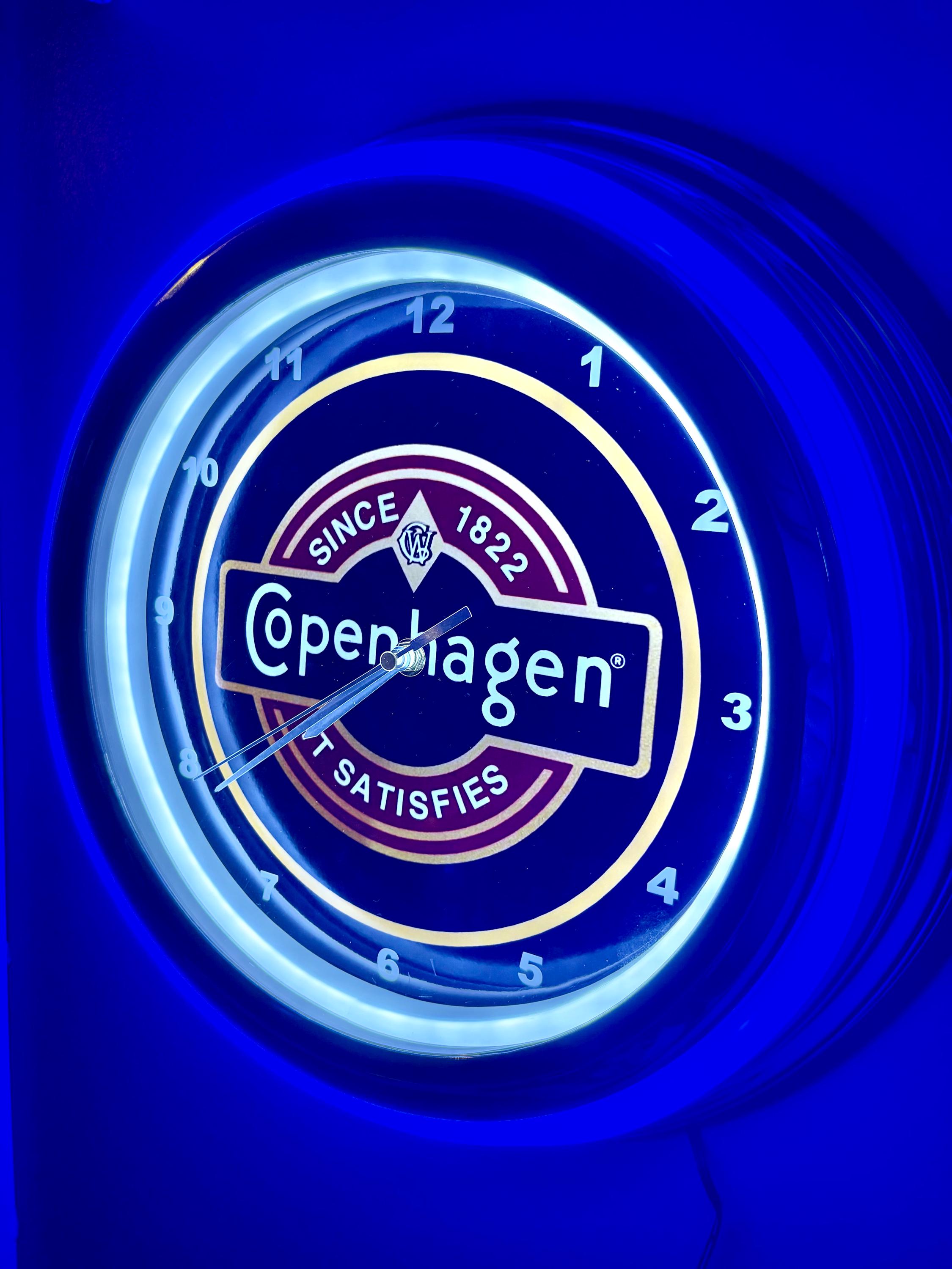 copenhagen tobacco neon sign Copenhagen Chewing Tobacco Snuff Chaw Store Bar Man Cave Blue Neon Style  LED Retro Wall Clock Advertising Sign