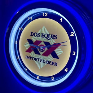 Dos Equis Mexican Cerveza Beer Bar Man Cave Blue Neon Style LED Retro Wall Clock Advertising Sign