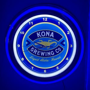 Kona Hawaii Beer Logo Bar Man Cave Blue Neon Style LED Retro Wall Clock Advertising Sign