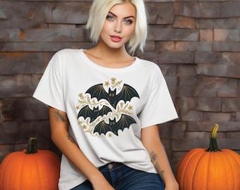 Minimalist Halloween Bats PNG, Vintage Spooky Fall Shirt Design, Gothic Autumn Graphic, Trendy Sublimation Digital Download
