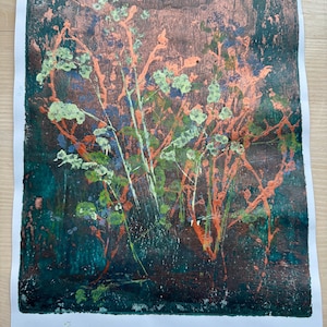 Original Botanical Monotype Print. Gel Plate Print with Acrylic on Paper. Nature-Inspired Art. One of a Kind A4 Artwork