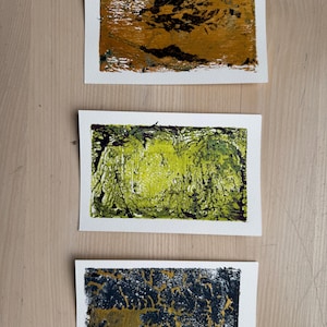 Set of 3 Handmade Monoprint Postcards – Original Acrylic Art on Paper