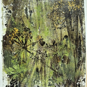 Original Botanical Monotype Print. Gel Plate Print with Acrylic on Paper. Nature-Inspired Art. One of a Kind A4 Artwork