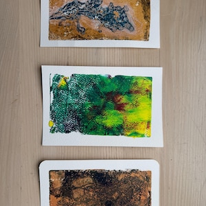 Set of 3 Handmade Monoprint Postcards – Original Acrylic Art on Paper