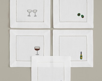 Geborduurde linnen cocktailservetten – set van 4 of 5 | Collectie cocktailuurtjes
