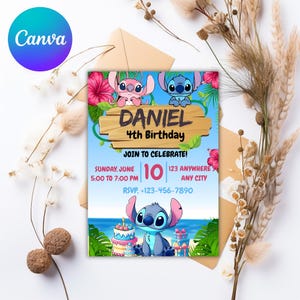 Editable Stitch Party Invitation, Birthday Pool Invite Lilo & Stitch Party Invite Template Printable Pool Birthday, Instant Digital Download