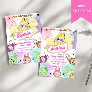 Labubu Birthday Party Invitation, Labubu Birthday Party, Invitation Template, Printable Invite, Canva Editable Template, Instant Download