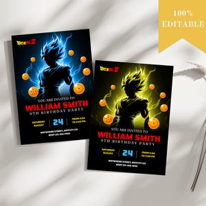 Editable Dragon ball Invitation, Dragon ball Birthday Invitation Digital Kids Party Template Boys Invite, 3 in 1 Canva Design
