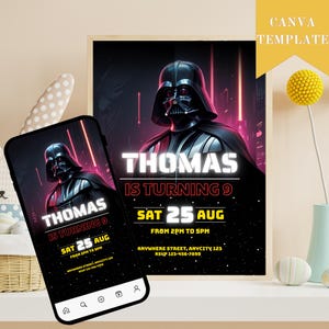 Printable birthday invite, Editable invitation, instant Download, wars invitation, Star invite, wars invitation, darth vader birthday party