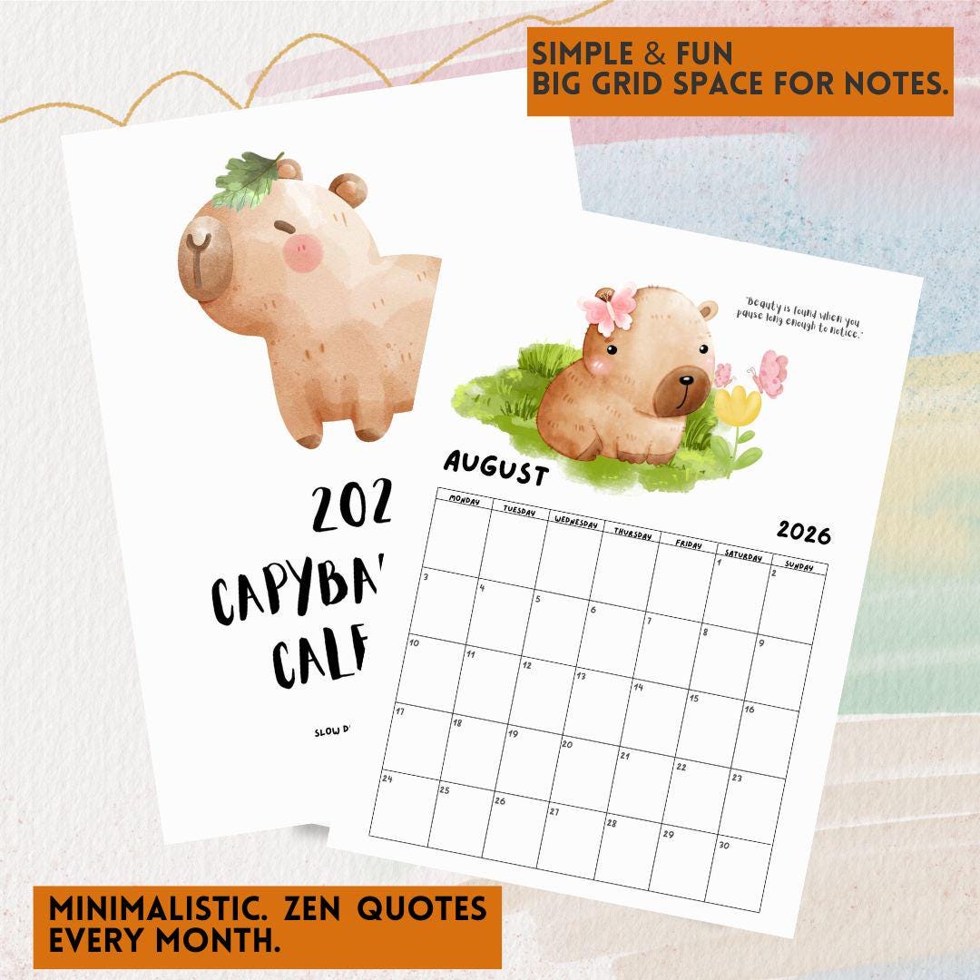 Bureaukalender,2026 Cartoon Capybara Organizer - 12 Maanden