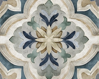 Emerald Shores Medallion Tile – Mediterranean Vintage, Rustic Tuscan Backsplash, Wall Tile, Antique Kitchen Shower
