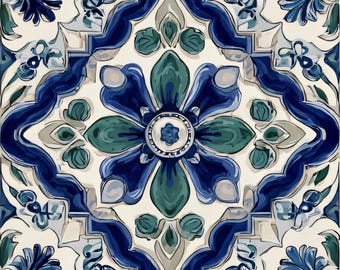 Valencia Azul Terracotta Floral Kitchen Backsplash Tile Bathroom