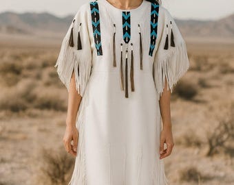 Abito da cerimonia Powwow fatto a mano con perline e regalia / Abito da cerimonia con frange native