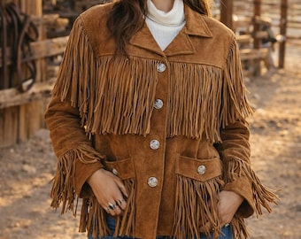 Women’s Western Suede Fringe Jacket | Soft Suede Cowgirl Coat with Fringes