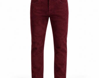 Men's Burgundy Suede Leather Pants, Genuine Suede Straight Leg Trousers, Western Casual Outfit Wear