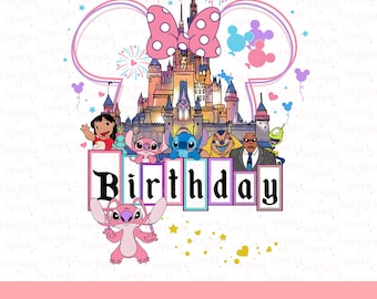 ディズニー スティッチ バースデー PNG、カスタム リロ キッズ パーティー デザイン、楽しいお祝いクリップアート、家族お揃いデジタルアート