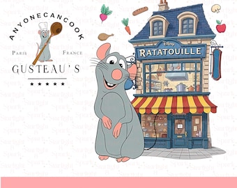 Disney Ratatouille PNG, téléchargement numérique Remy Chef, tout le monde peut cuisiner des cliparts, Noël sublimation Design