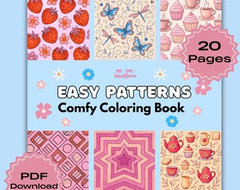 Easy Pattern Coloring Book – 20 Relaxing & Comfy Designs, Bold Lines for Stress Relief, Printable PDF + PNG, Perfect for Markers and Crayons
