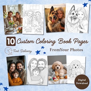 10 Custom Coloring Book Pages from Your Photos , Personalized Digital Download, Printable Gift for Kids, Weddings, Birthdays