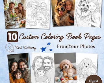 10 pagine da colorare personalizzate con le tue foto, download digitale personalizzato, regalo stampabile per bambini, matrimoni, compleanni