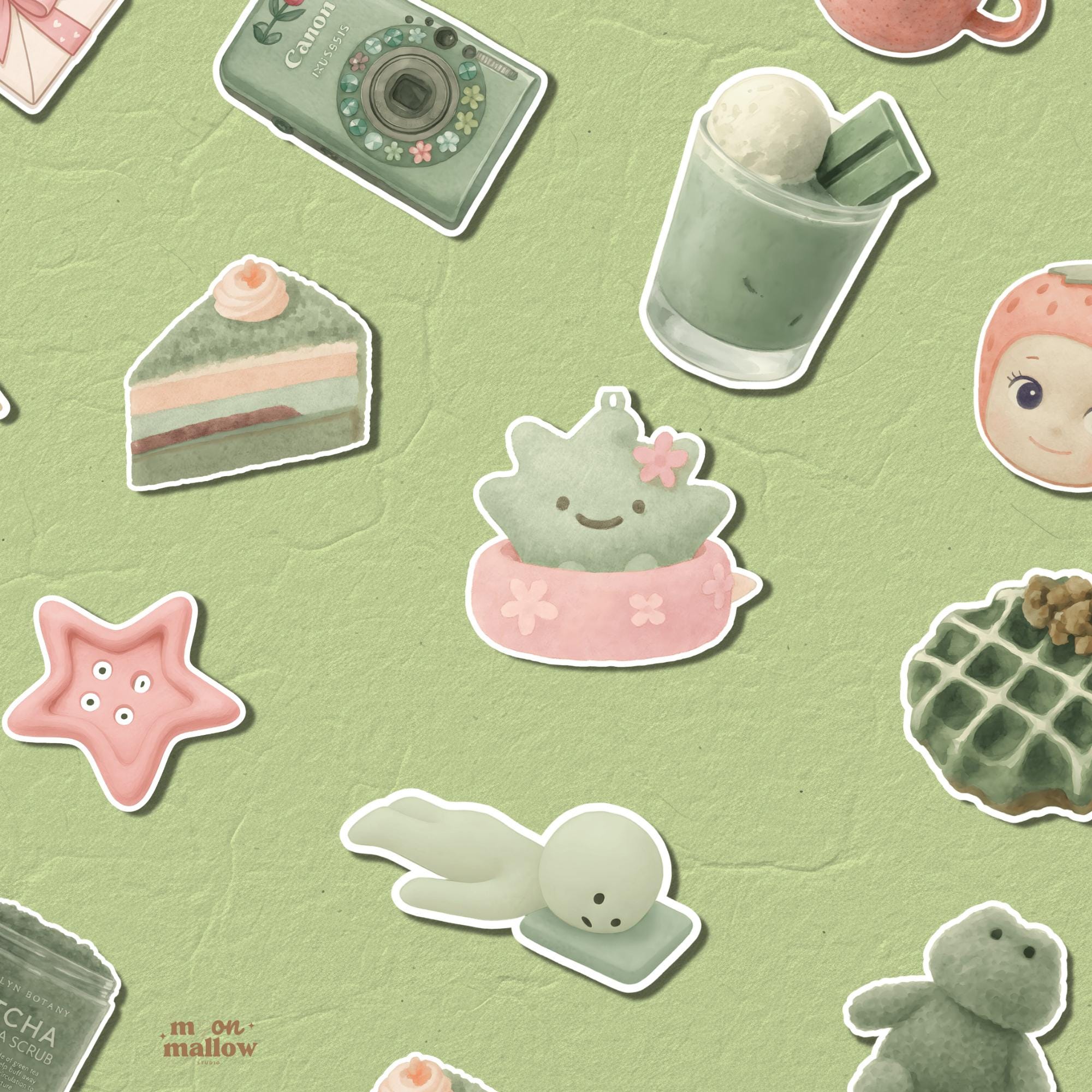 OuryTech Sticker, 50 stuks Matcha Sticker Set, Vinyl Sticker voor
