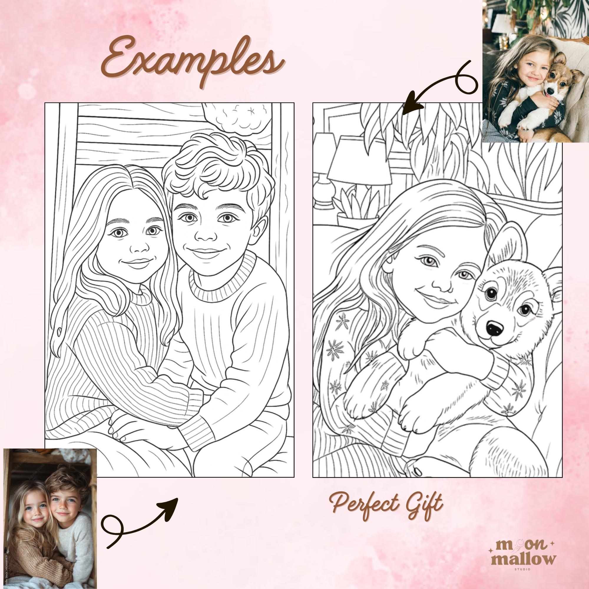 5 Custom Coloring Book Pages From Your Photos , Personalized