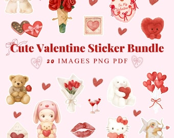 Pacchetto di adesivi carini per San Valentino: 20 clipart PNG e PDF / adesivi digitali