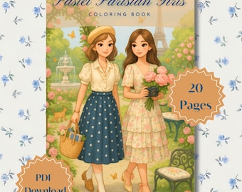 Pagine da colorare di ragazze parigine pastello / PDF da colorare digitale / Vita da ragazza di città accogliente / Pagine stampabili con download immediato / 20 pagine digitali