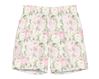 Bañador tipo slip de tela reciclada con estampado floral suave, bañador corto para hombre con estampado floral en acuarela pastel, ropa de playa botánica de Yara Lahdo Designs