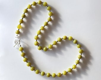 Jade Beaded Necklace with Sterling Silver: Minimalist Green Gemstone Necklace