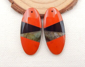Popular jewelry,Handmade Natural Howlite,Obsidian Intarsia Gemstone Earrings,21x2mm,4.2g T3556