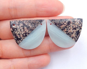 Popular jewelry,Handmade Natural Howlite,Obsidian Intarsia Gemstone Earrings,21x2mm,4.2g T3556