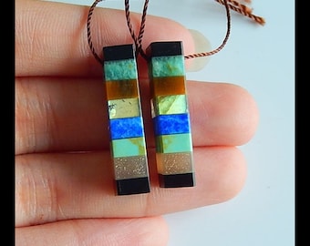 Popular jewelry,Handmade Natural Howlite,Obsidian Intarsia Gemstone Earrings,21x2mm,4.2g T3556