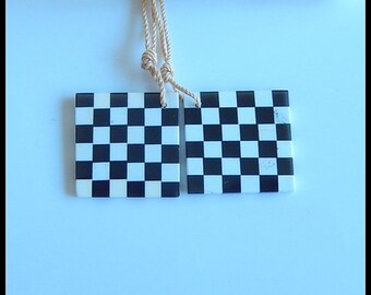 Popular jewelry,Handmade Natural Howlite,Obsidian Intarsia Gemstone Earrings,21x2mm,4.2g T3556