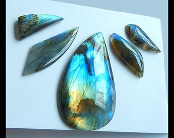 43x31x6mm,23x8x5mm,23.2g 5 PCS Labradorite Gemstone Cabochons,Jewelry SET Handcrafted Supplies Cb852