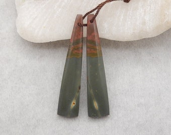 Natural Multi-Color Picasso Jasper Gemstone Earring Beads, Drilled Earring Pair For Jewelry DIY Making, 39x8x4mm, 4.1g - E17878