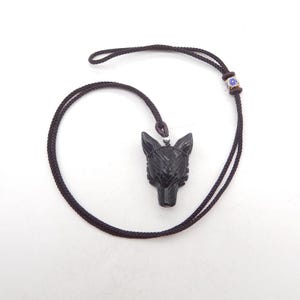 New! 1 Strand Handmade 26 Inch Natural Obsidian Wolf Head Pendant Necklace, Popular Stone Wolf Necklace, Best Gift, 35x25x13mm, 14g - JJ893