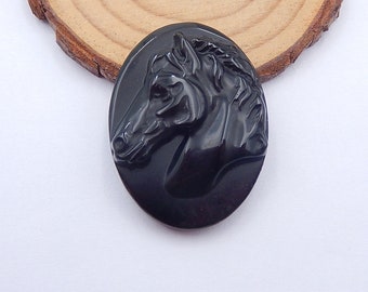 Wholesale Stone Horse Pendant, Gift for Him, Hand Carved Obsidian Horse Head Gemstone Pendant Bead, 38x29x7mm, 12g