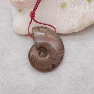 Natural Flash Ammonite Fossil Gemstone Pendant Bead, Popular Side Drilled Gemstone Pendant, Handmade Jewelry, 36x28x11mm, 16g - E25103