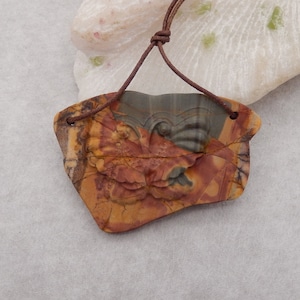 Carved Natural Multi-Color Picasso Jasper Butterfly Double Hole Gemstone Pendant Bead, Unique Pendant, 63x43x7mm, 25.5g - SS3384