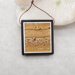 Natural Obsidian And Picture Jasper Intarsia Gemstone Pendant Bead, Side Drilled Necklace Pendant, 33x31x6mm, 14.7g - E19405