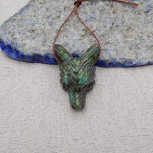 Carved Natural Stone African Turquoise Wolf Head Gemstone Pendant Bead For Necklace, Popular Wolf Bead, 25x17x10mm, 5g - E27978