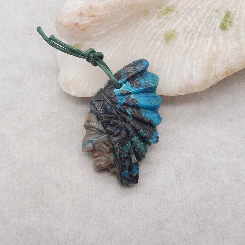 ネックレス・ペンダント Indian BearColal Head Hand Made Carved Natural Chrysocolla Gemstone Indian Head Pendant Bead