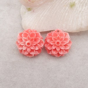 Wholesale! 1 Pair Pink Conch Shell (Made Of Powder Of Shell, Color Is Enhanced) Flower Handmade Earring Beads, 24x13mm, 8.8g BK021